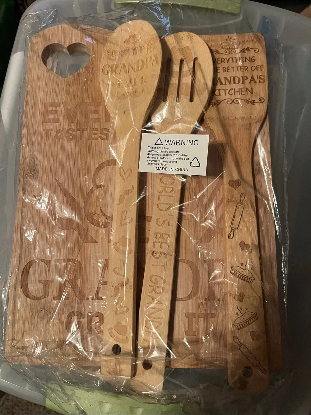 Grandpa Bamboo Cooking Utensil Set in Natural Wood